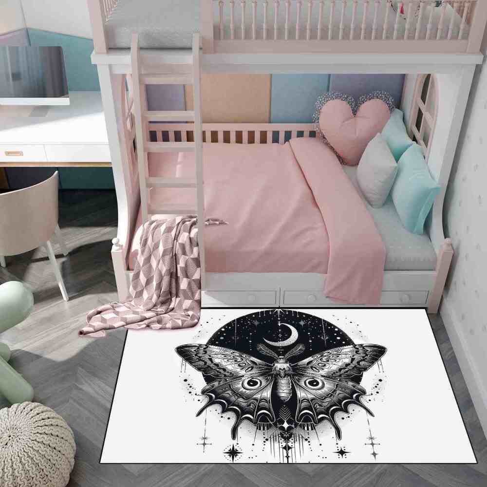 Mystic Geometry Moth Area Rug Kids Room Floor Mat | CozyLil