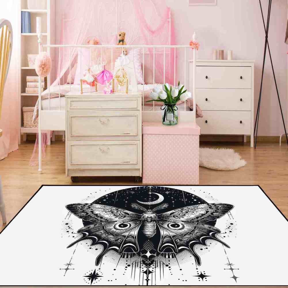 Mystic Geometry Moth Area Rug Kids Room Floor Mat | CozyLil