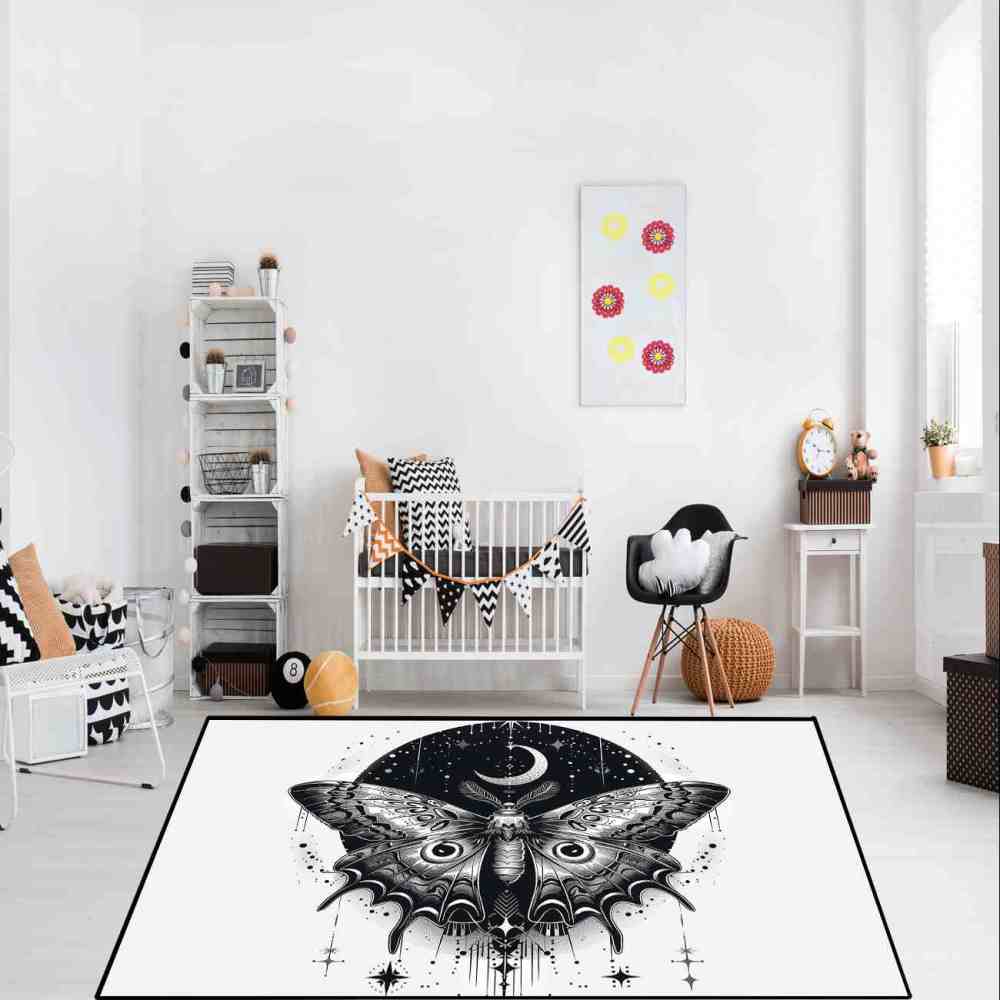 Mystic Geometry Moth Area Rug Kids Room Floor Mat | CozyLil