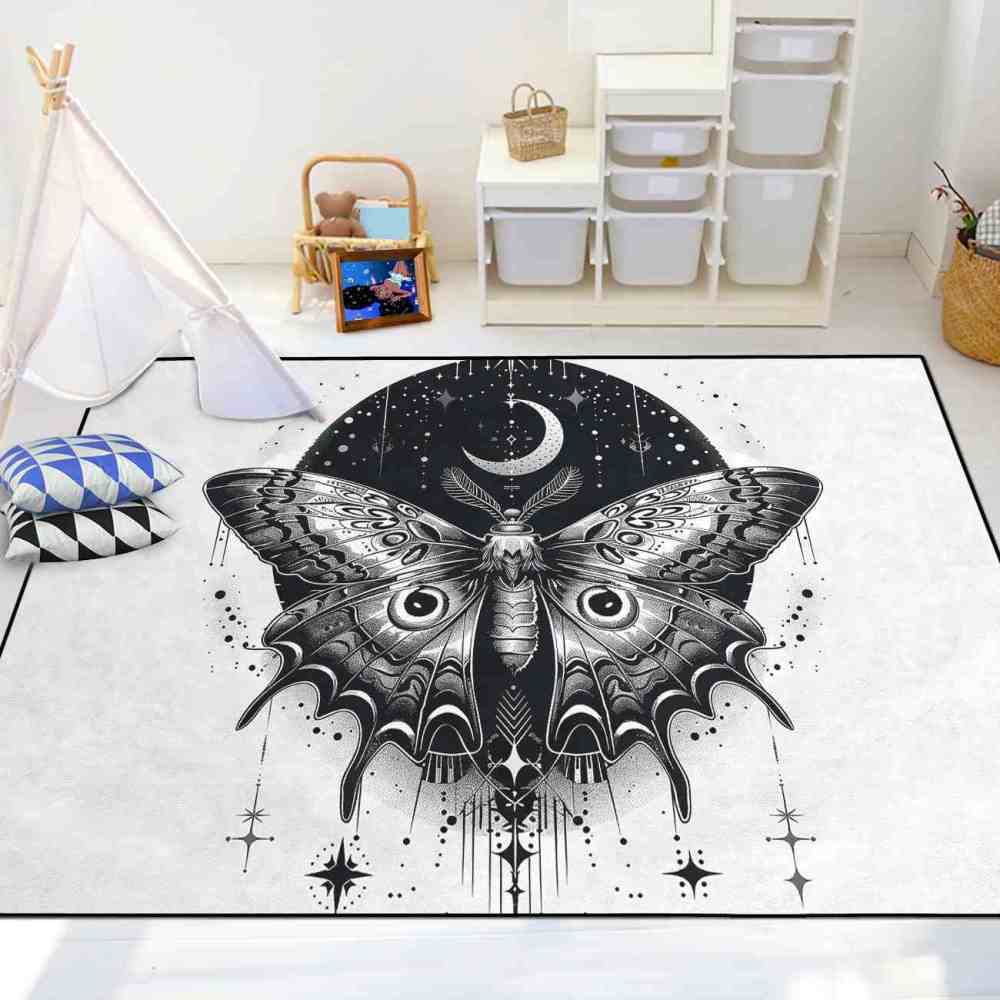 Mystic Geometry Moth Area Rug Kids Room Floor Mat | CozyLil