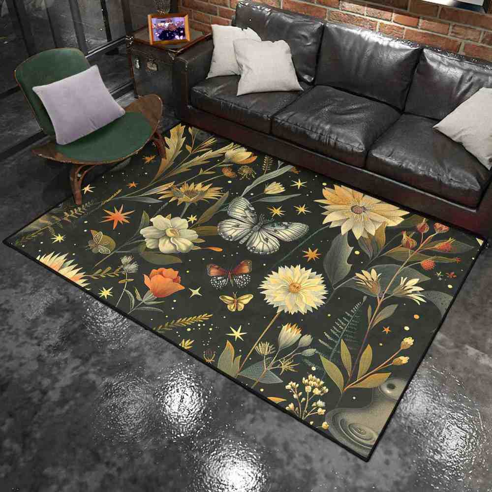 Vintage Botanical Butterfly Girls Nursery Area Rug | CozyLil