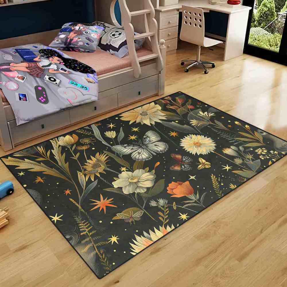 Vintage Botanical Butterfly Girls Nursery Area Rug | CozyLil
