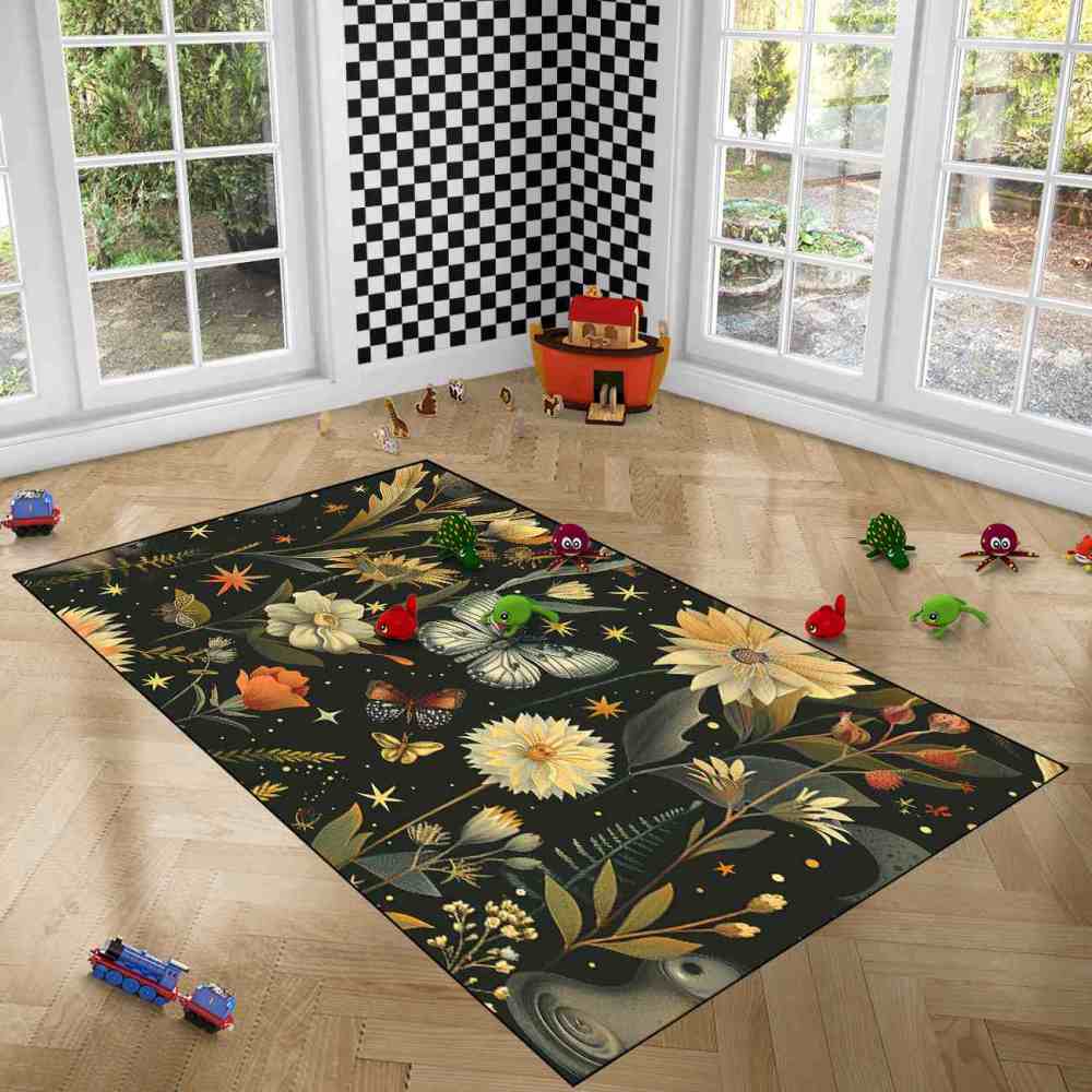 Vintage Botanical Butterfly Girls Nursery Area Rug | CozyLil