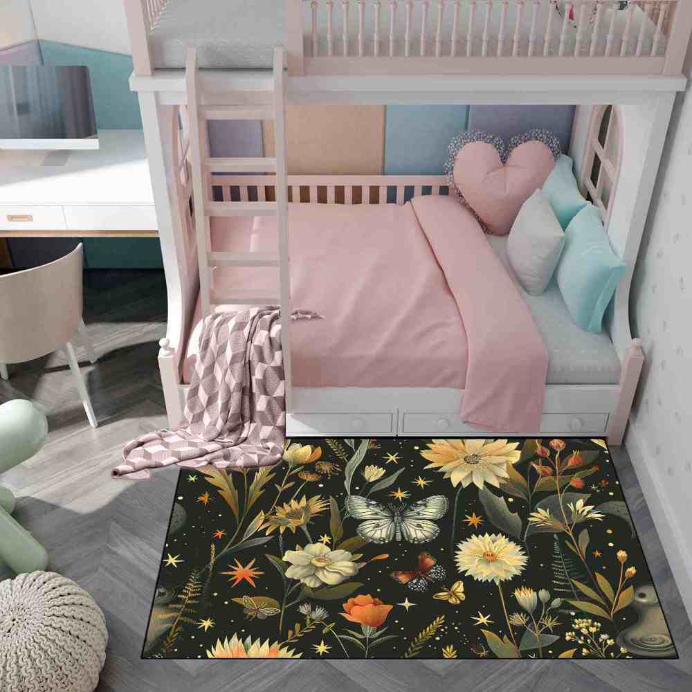 Vintage Botanical Butterfly Girls Nursery Area Rug | CozyLil