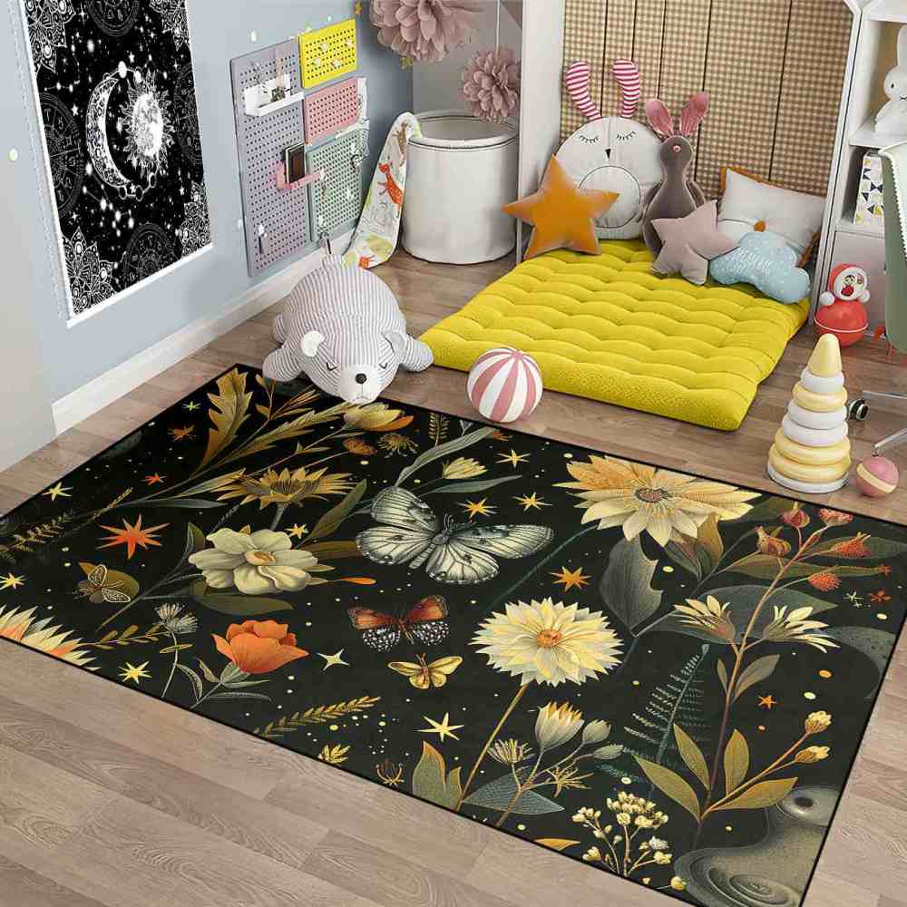 Vintage Botanical Butterfly Girls Nursery Area Rug | CozyLil