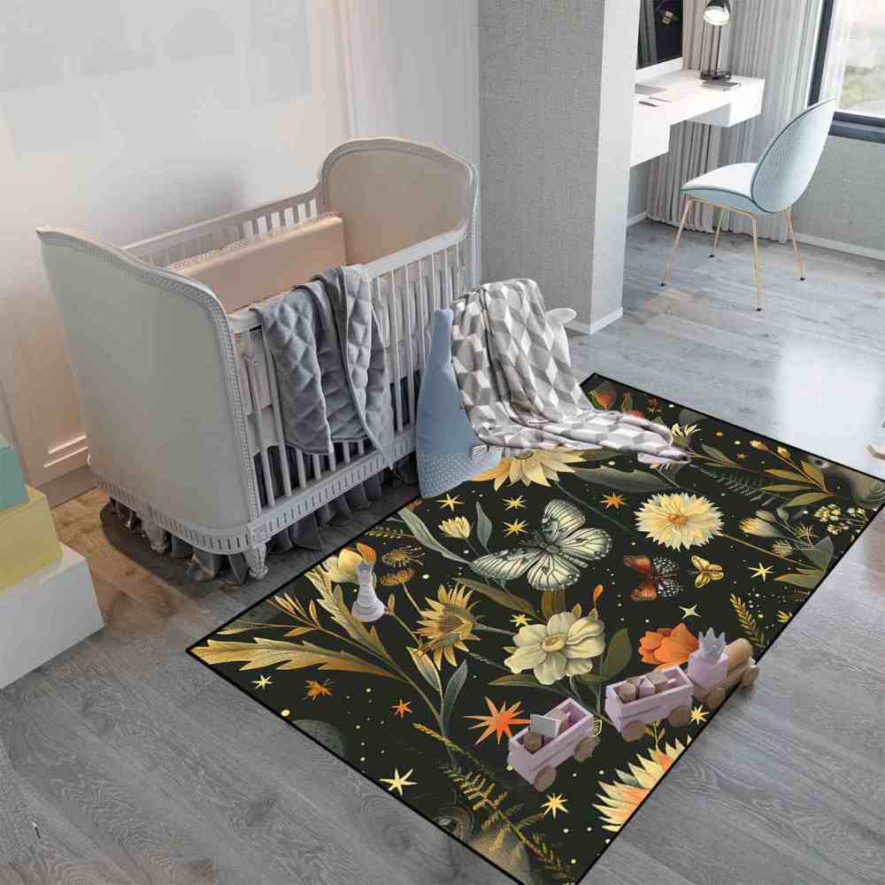 Vintage Botanical Butterfly Girls Nursery Area Rug | CozyLil