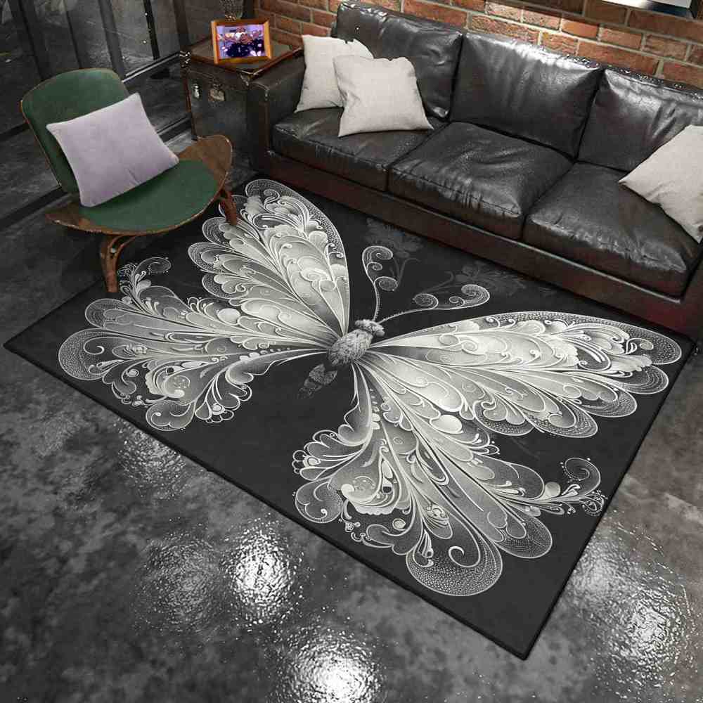 Elegant Monochrome Filigree Butterfly Teen Girls Rug | CozyLil