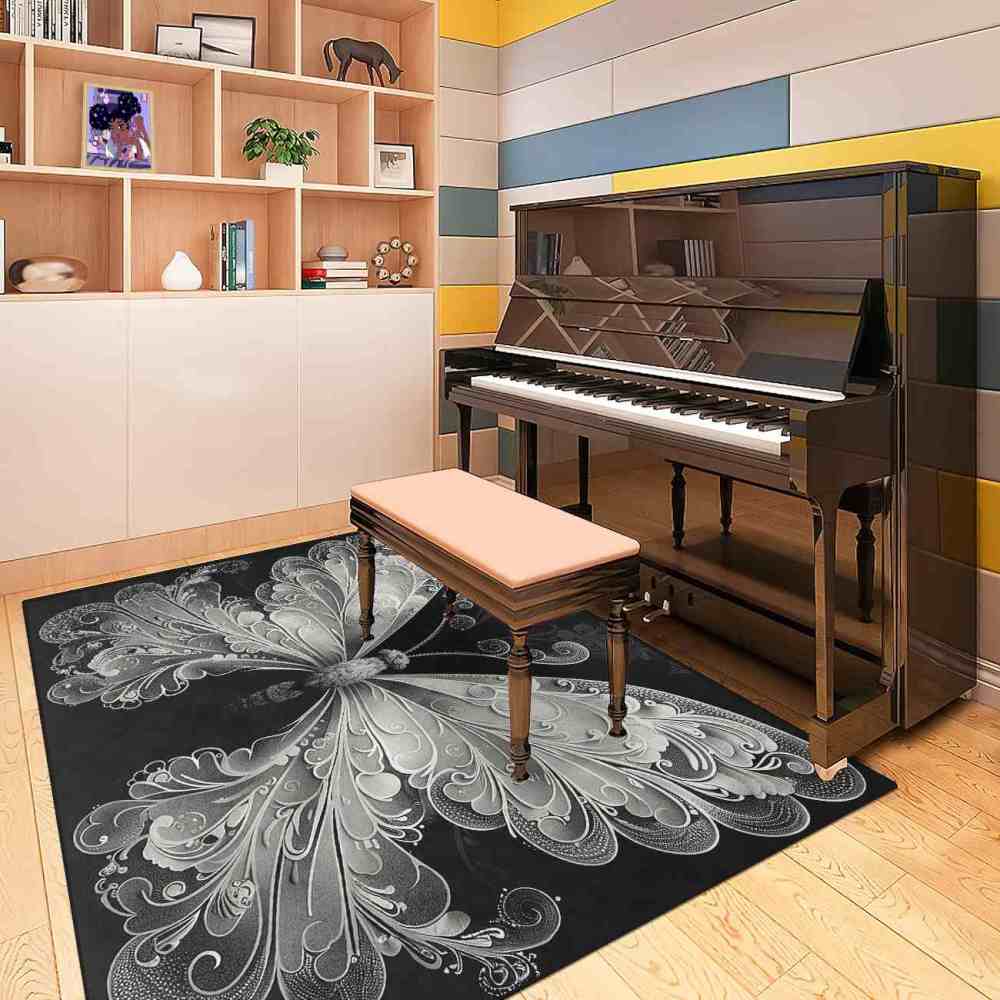 Elegant Monochrome Filigree Butterfly Teen Girls Rug | CozyLil