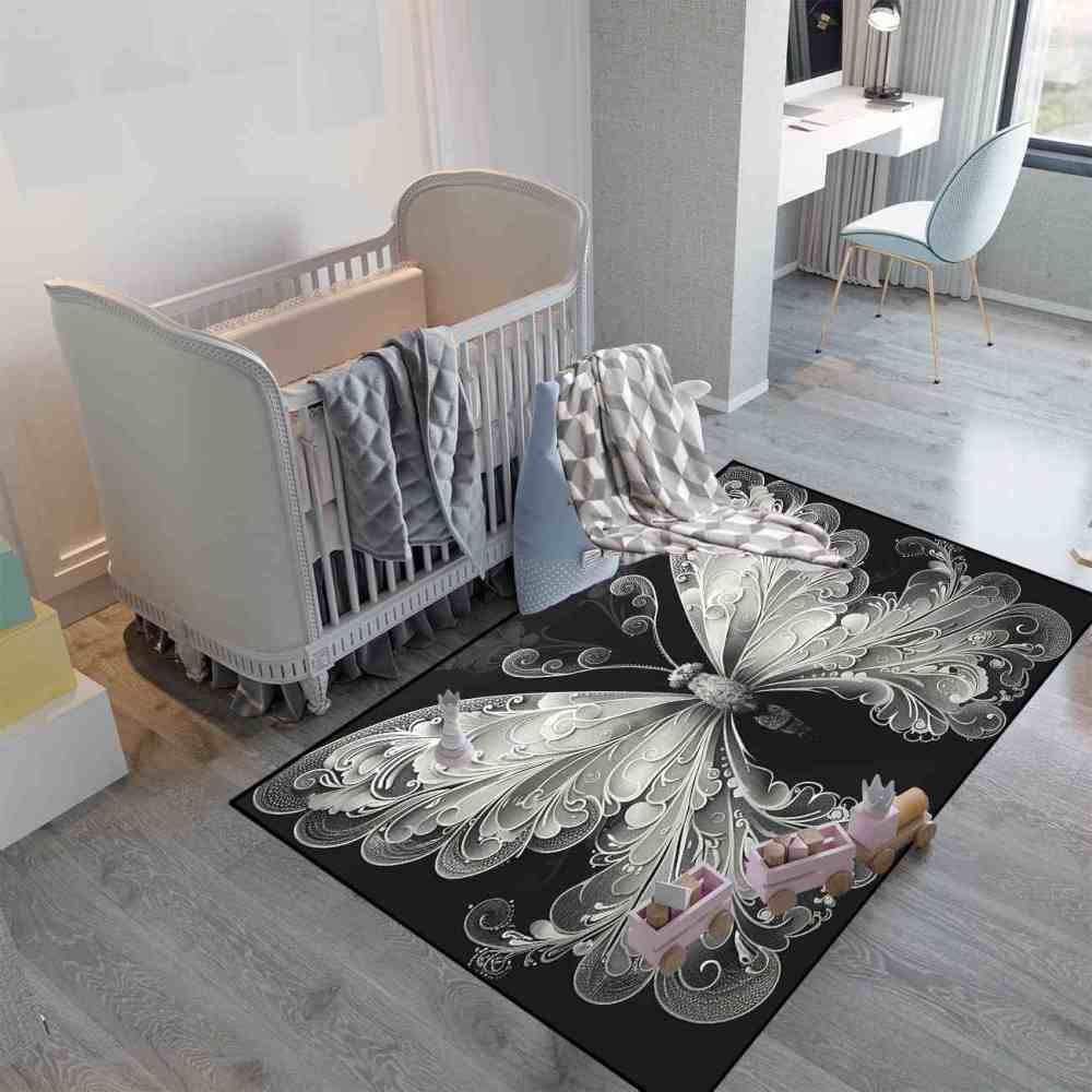 Elegant Monochrome Filigree Butterfly Teen Girls Rug | CozyLil