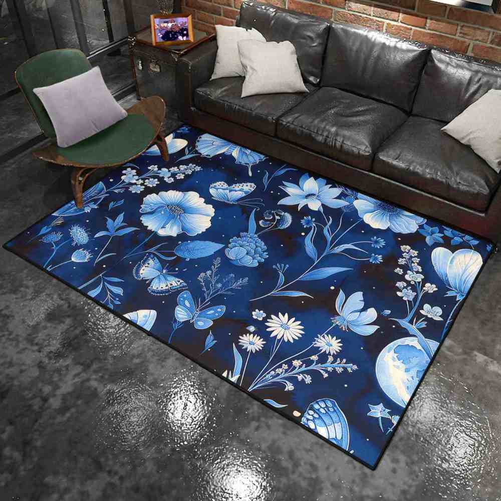 Deep Indigo Floral Butterfly Kids Playroom Mat | CozyLil