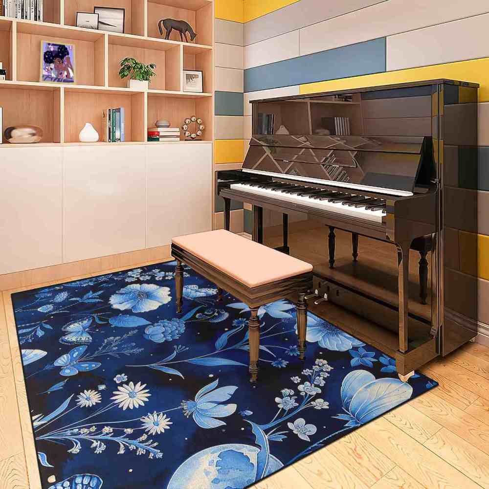 Deep Indigo Floral Butterfly Kids Playroom Mat | CozyLil