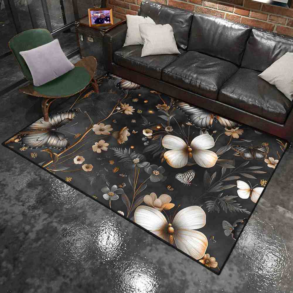Metallic Style Butterfly Floral Teen Bedroom Rug | CozyLil