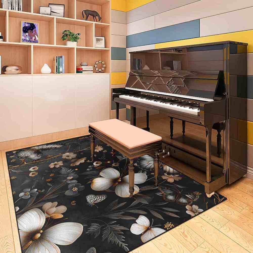 Metallic Style Butterfly Floral Teen Bedroom Rug | CozyLil