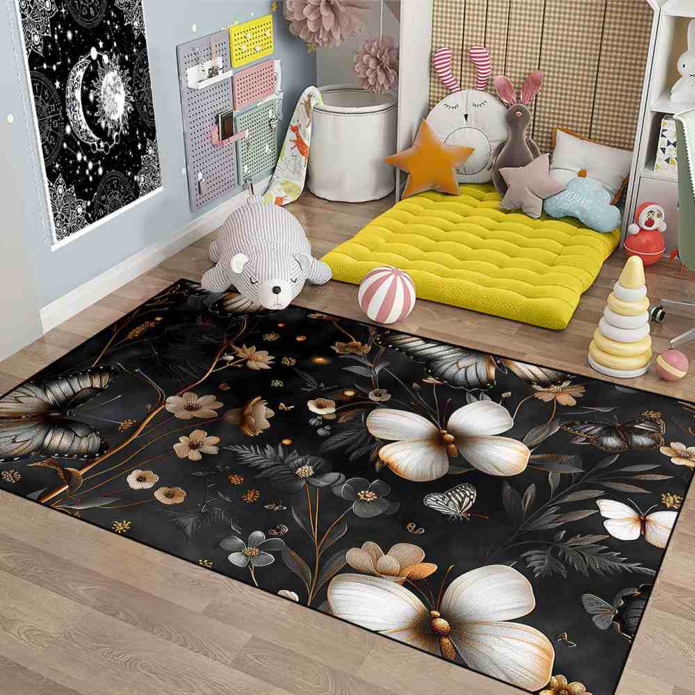 Metallic Style Butterfly Floral Teen Bedroom Rug | CozyLil