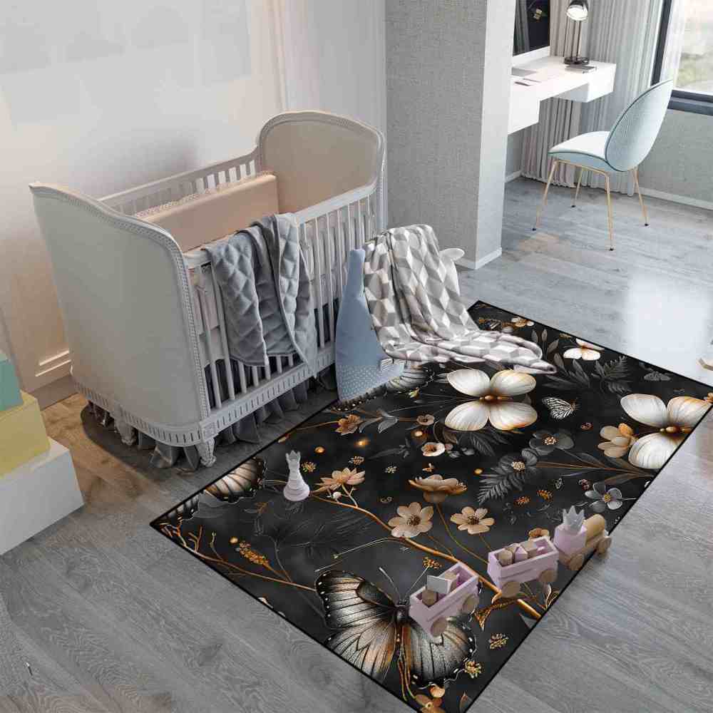 Metallic Style Butterfly Floral Teen Bedroom Rug | CozyLil
