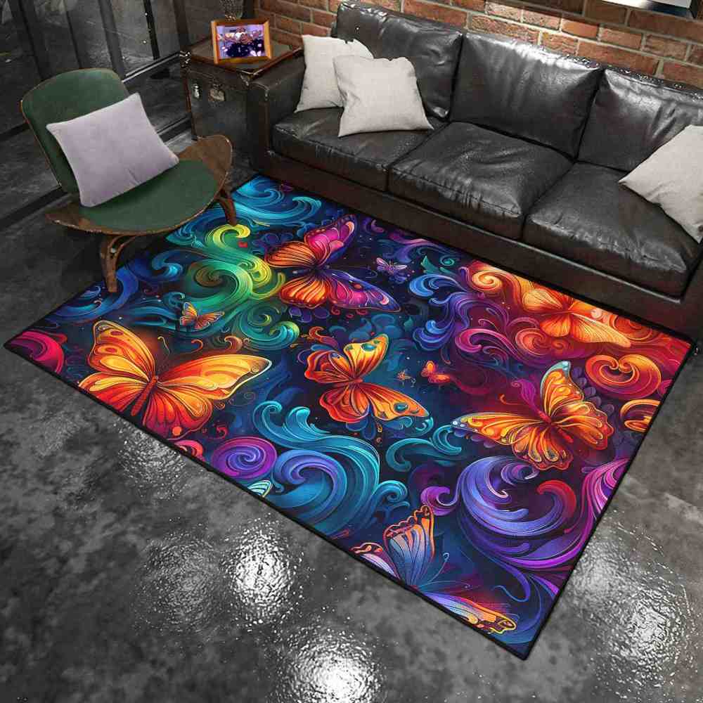 Vibrant Swirls Colorful Butterfly Kids Playroom Rug | CozyLil
