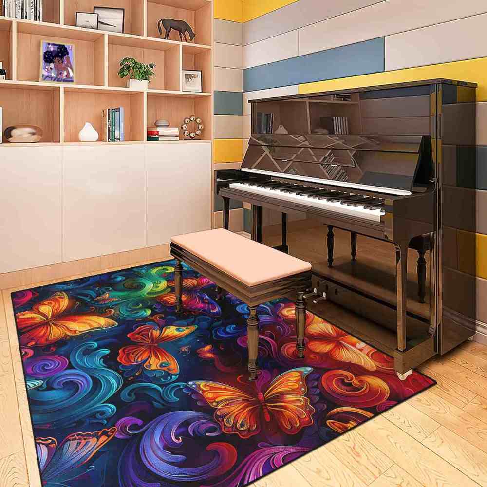 Vibrant Swirls Colorful Butterfly Kids Playroom Rug | CozyLil