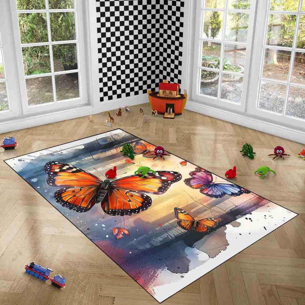 Watercolor Forest Monarch Butterfly Nursery Mat | CozyLil