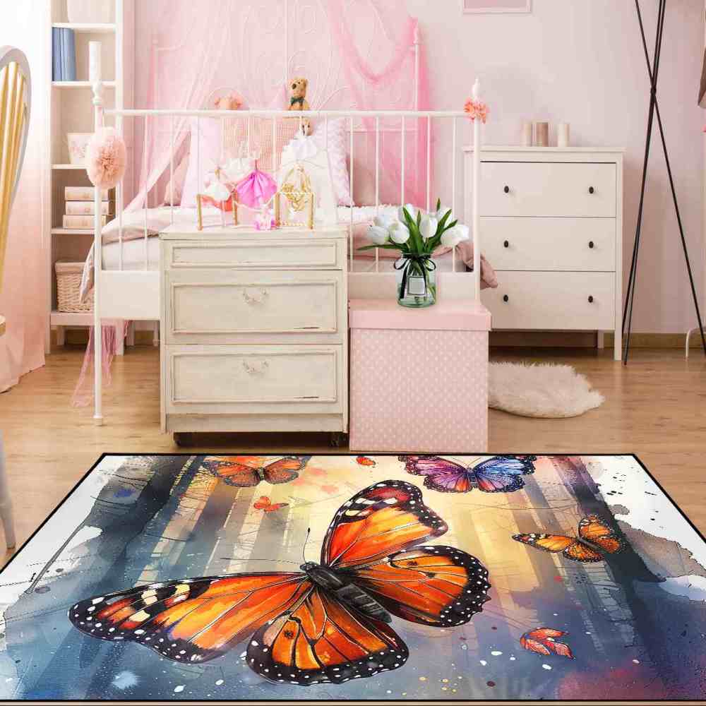 Watercolor Forest Monarch Butterfly Nursery Mat | CozyLil