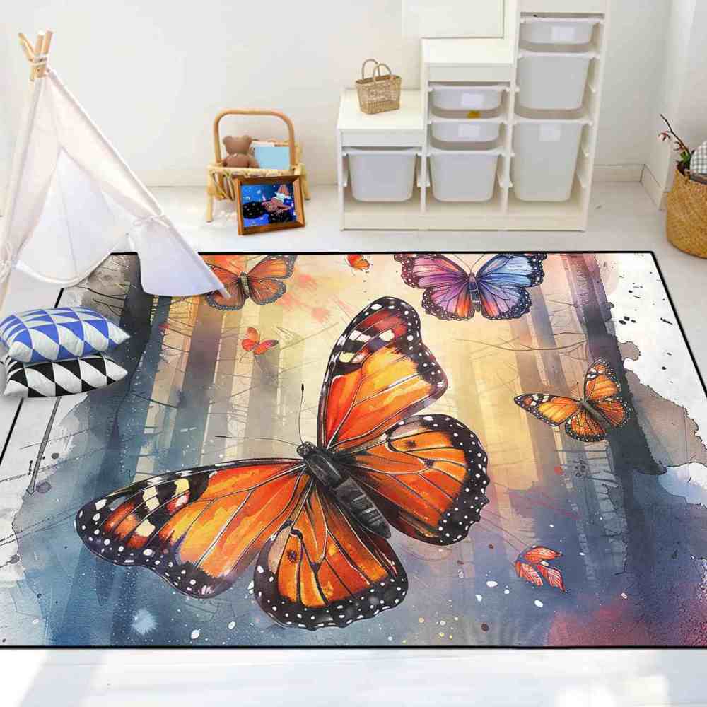 Watercolor Forest Monarch Butterfly Nursery Mat | CozyLil