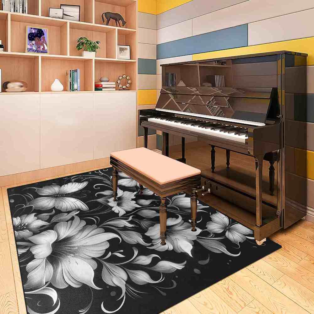 Modern Monochrome Floral Butterfly Teen Room Rug | CozyLil