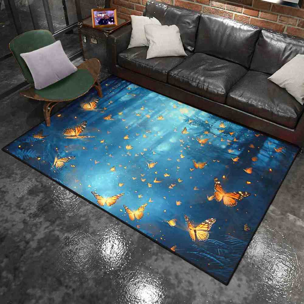 Fantasy Blue Forest Butterfly Kids Playroom Rug | CozyLil