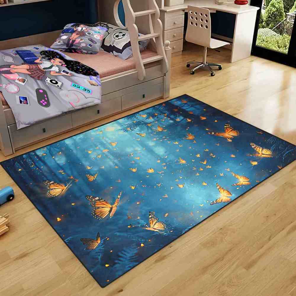 Fantasy Blue Forest Butterfly Kids Playroom Rug | CozyLil