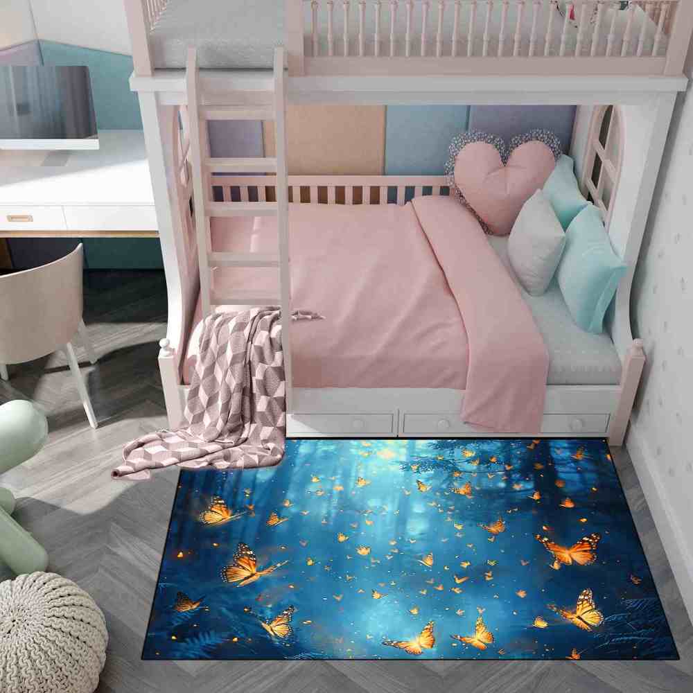 Fantasy Blue Forest Butterfly Kids Playroom Rug | CozyLil