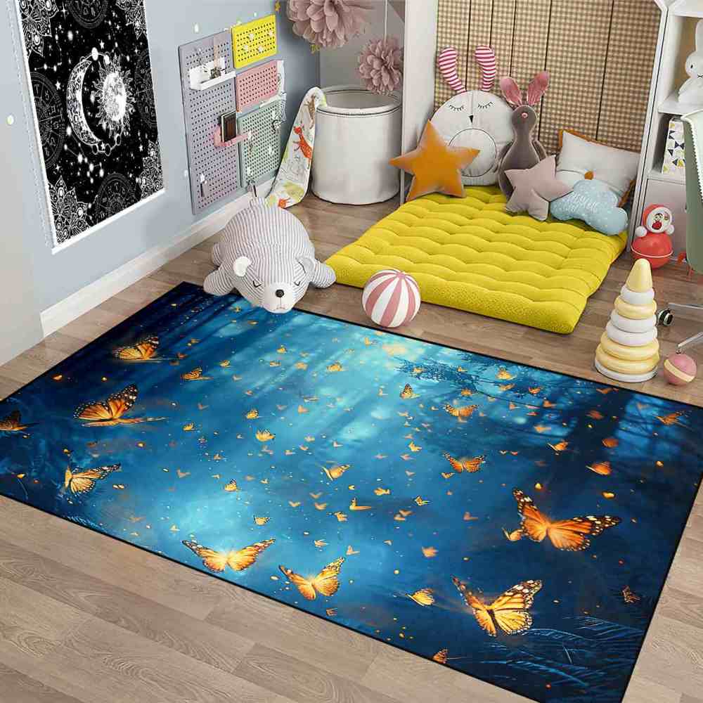 Fantasy Blue Forest Butterfly Kids Playroom Rug | CozyLil