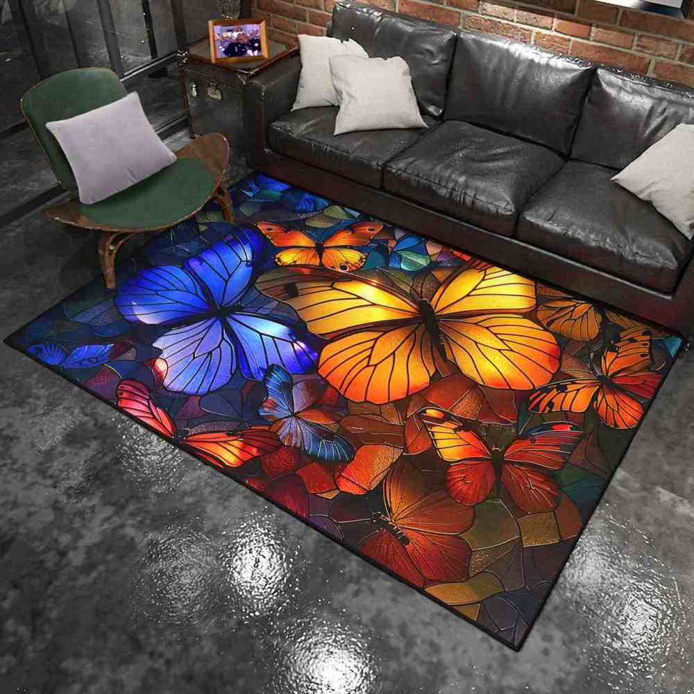 Stained Glass Style Colorful Butterfly Kids Rug | CozyLil