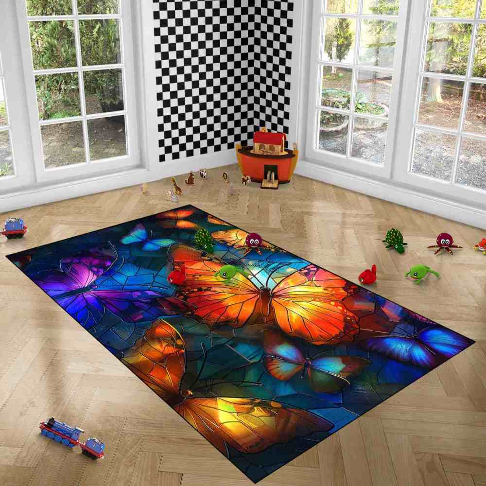 Vibrant Mosaic Stained Glass Butterfly Play Mat | CozyLil