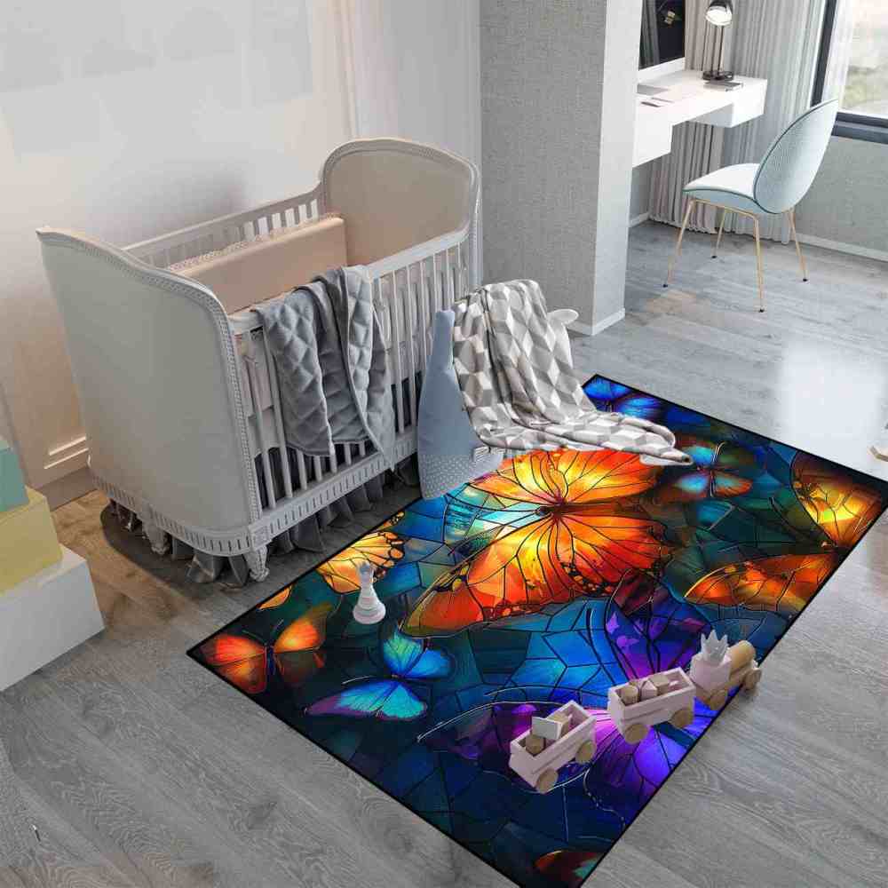 Vibrant Mosaic Stained Glass Butterfly Play Mat | CozyLil