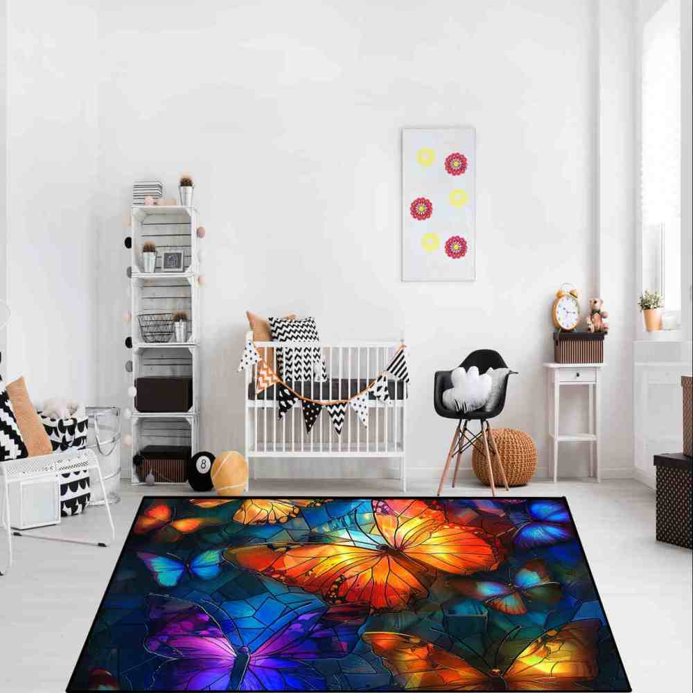 Vibrant Mosaic Stained Glass Butterfly Play Mat | CozyLil