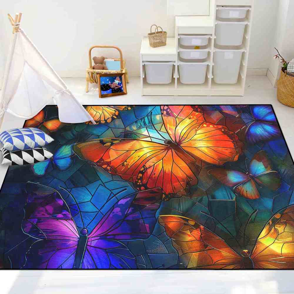 Vibrant Mosaic Stained Glass Butterfly Play Mat | CozyLil