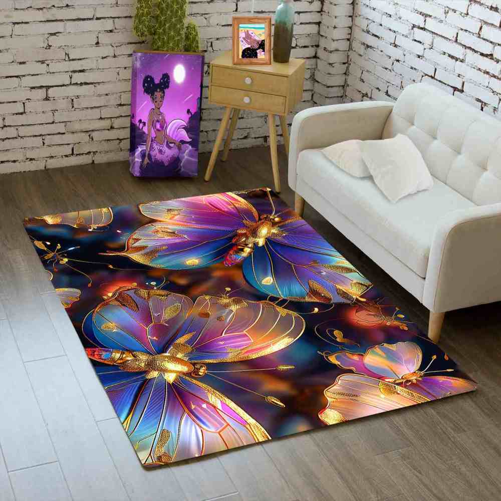 Majestic Purple Gold Butterfly Playroom Rug for Girls Nursery | CozyLil