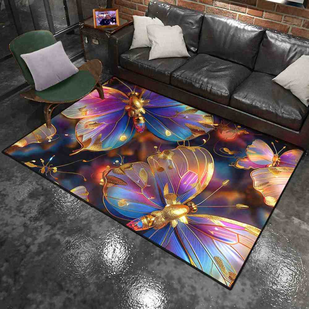 Majestic Purple Gold Butterfly Playroom Rug for Girls Nursery | CozyLil