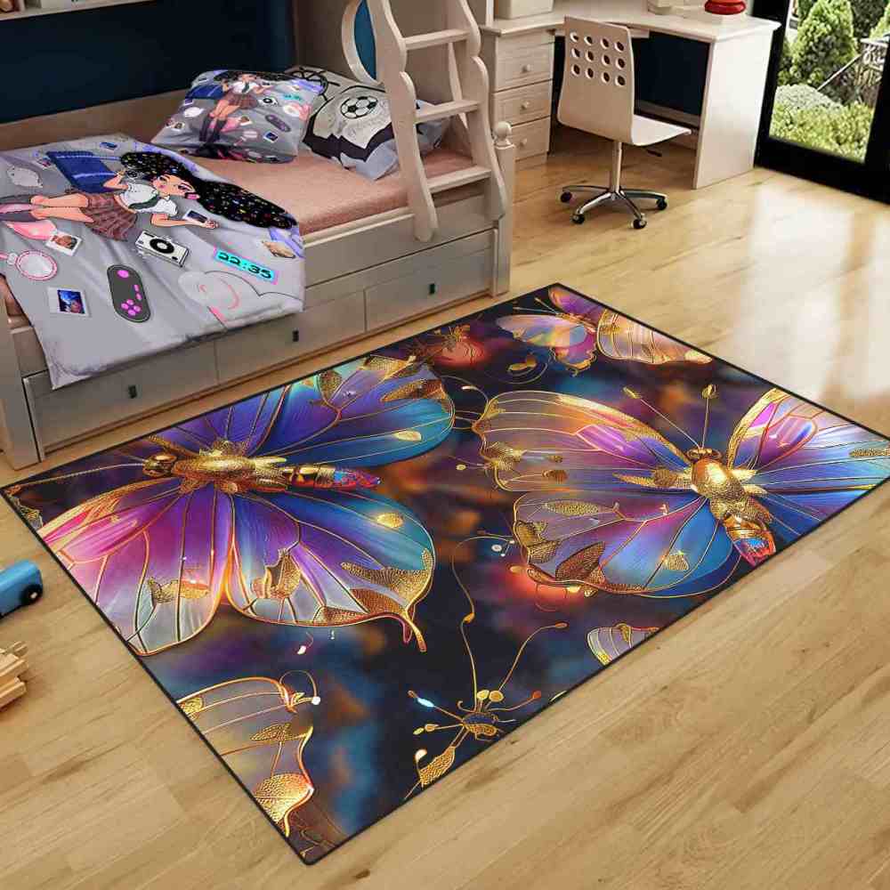 Majestic Purple Gold Butterfly Playroom Rug for Girls Nursery | CozyLil