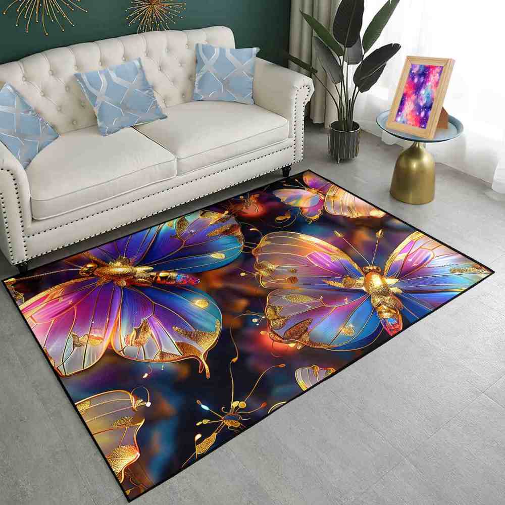 Majestic Purple Gold Butterfly Playroom Rug for Girls Nursery | CozyLil