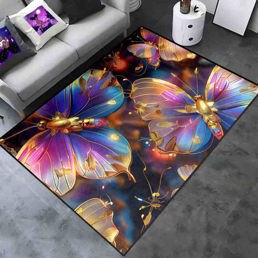 Majestic Purple Gold Butterfly Playroom Rug for Girls Nursery | CozyLil