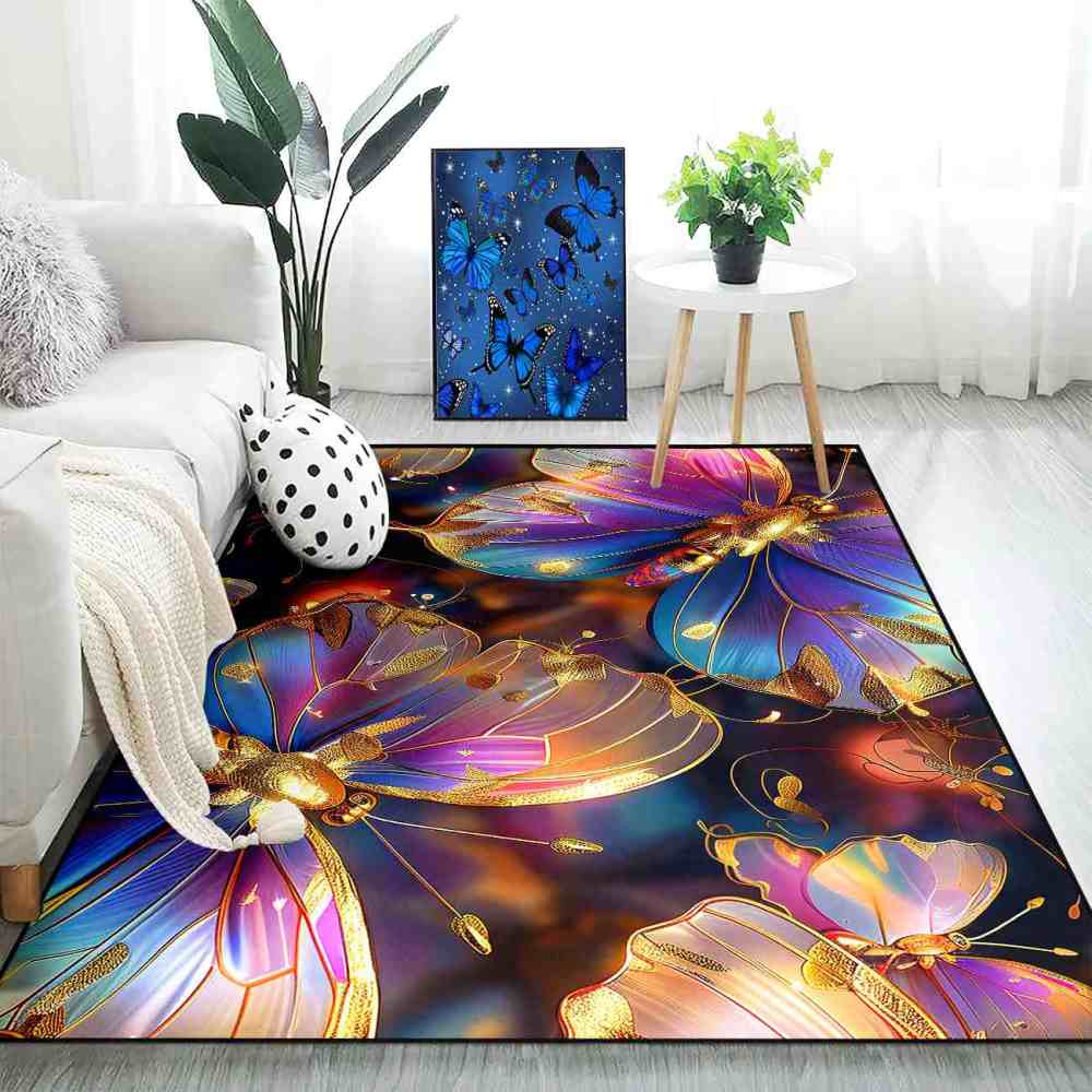 Majestic Purple Gold Butterfly Playroom Rug for Girls Nursery | CozyLil