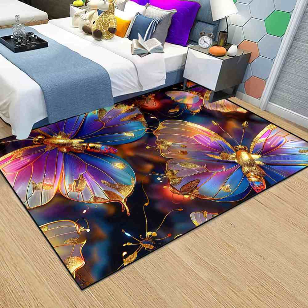 Majestic Purple Gold Butterfly Playroom Rug for Girls Nursery | CozyLil