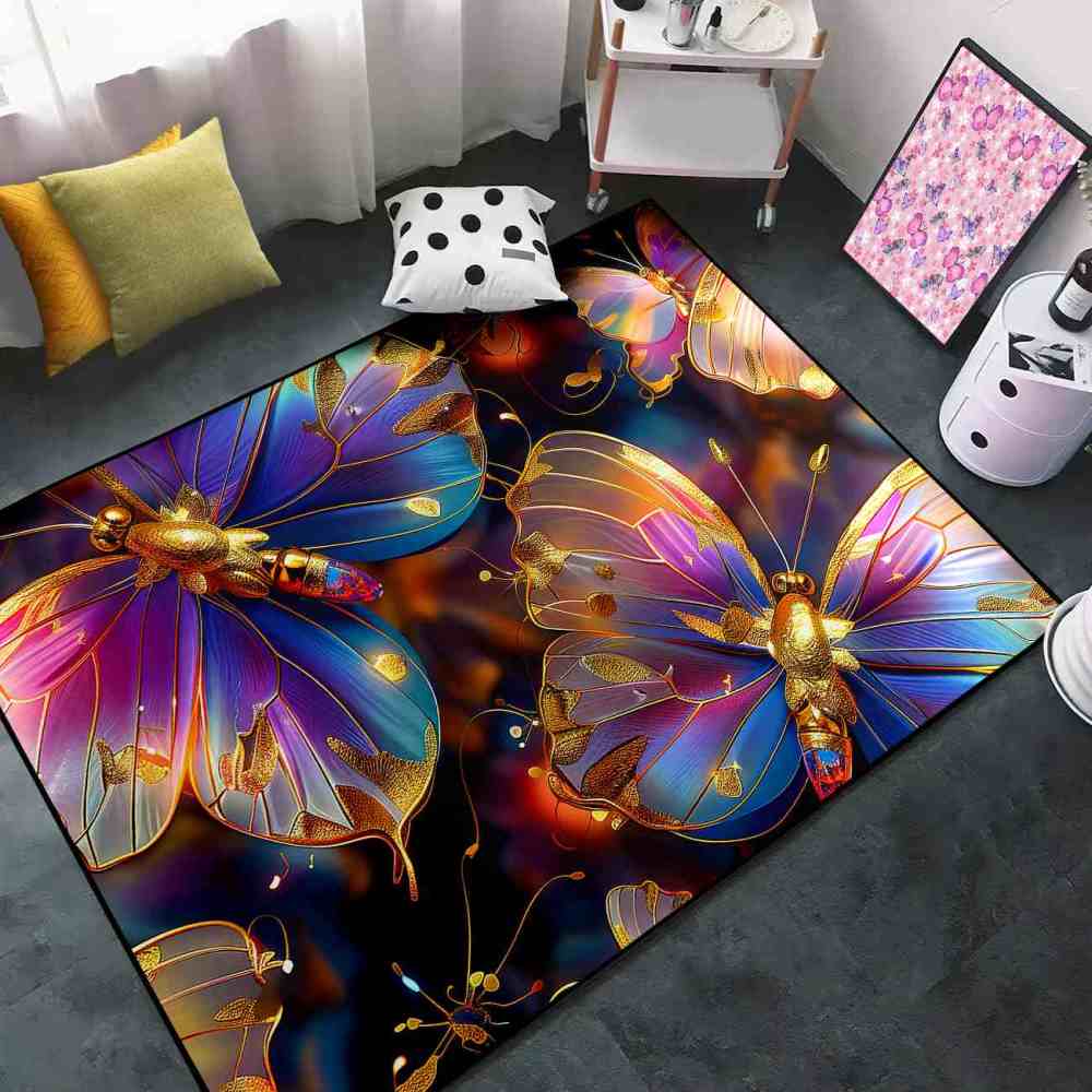 Majestic Purple Gold Butterfly Playroom Rug for Girls Nursery | CozyLil