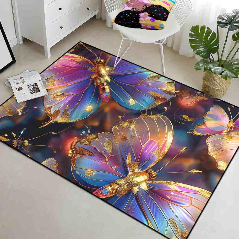 Majestic Purple Gold Butterfly Playroom Rug for Girls Nursery | CozyLil