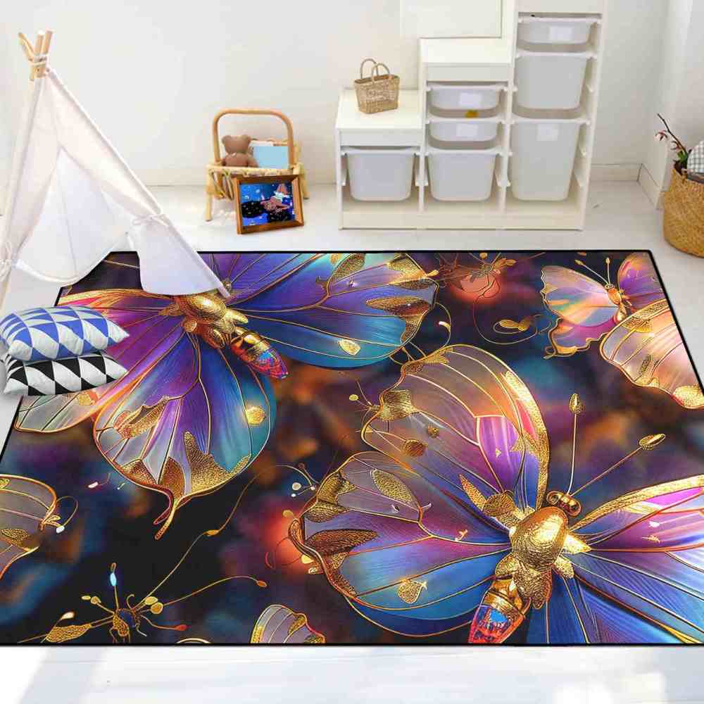 Majestic Purple Gold Butterfly Playroom Rug for Girls Nursery | CozyLil
