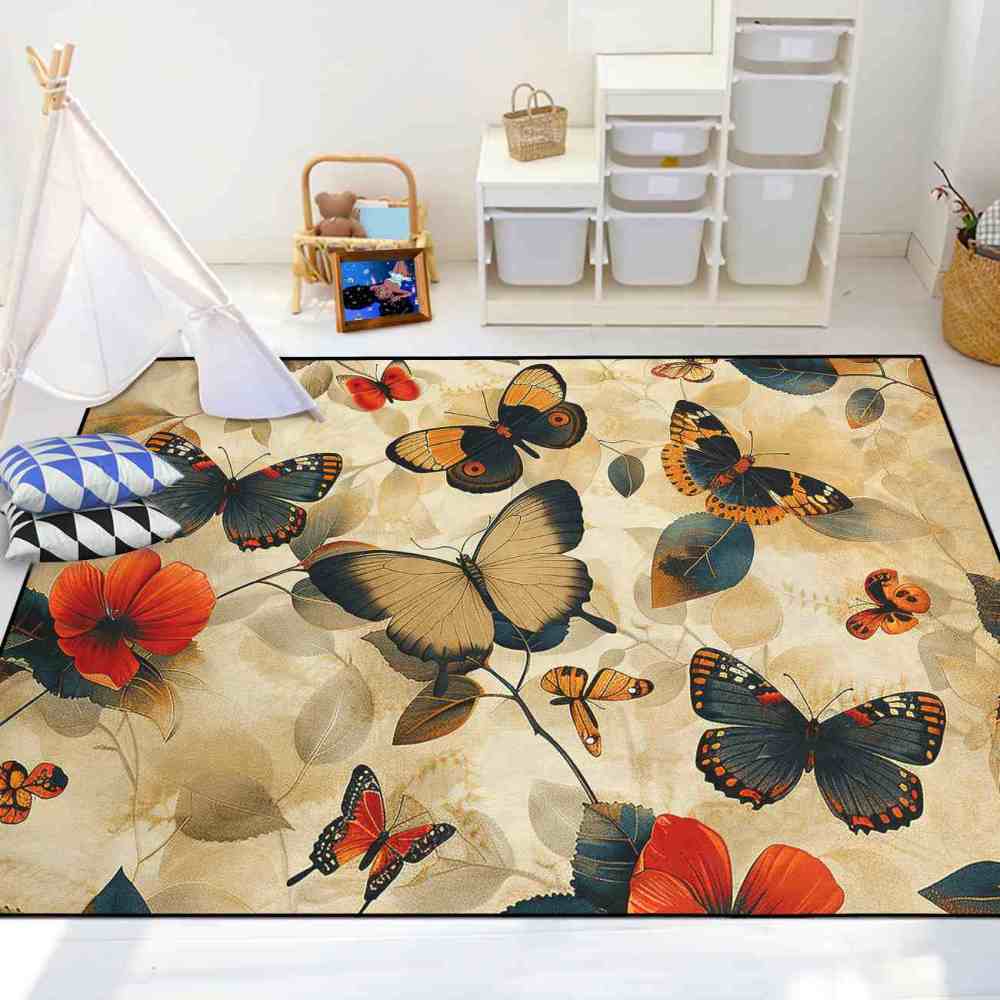 Vintage Floral Butterfly Play Mat for Kids Nursery Bedroom | CozyLil