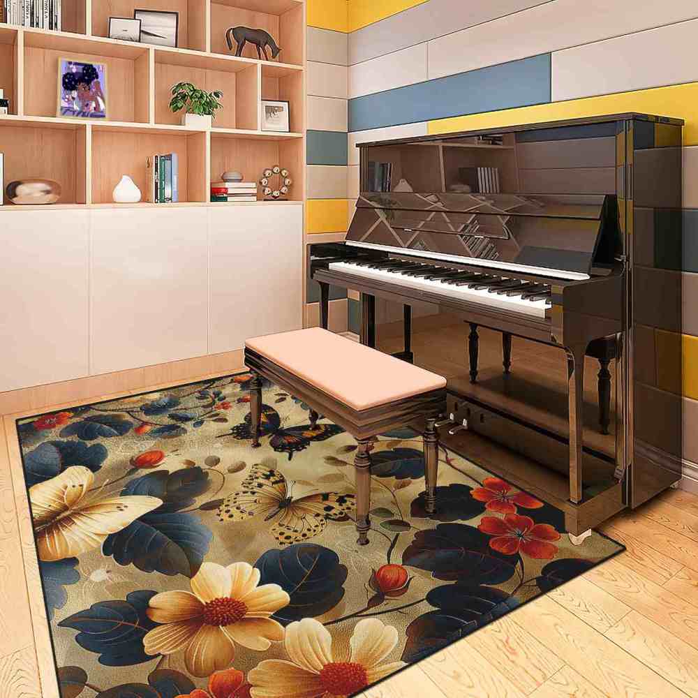 Yellow Daisy & Butterfly Toddler Playroom Rug Nature Decor | CozyLil