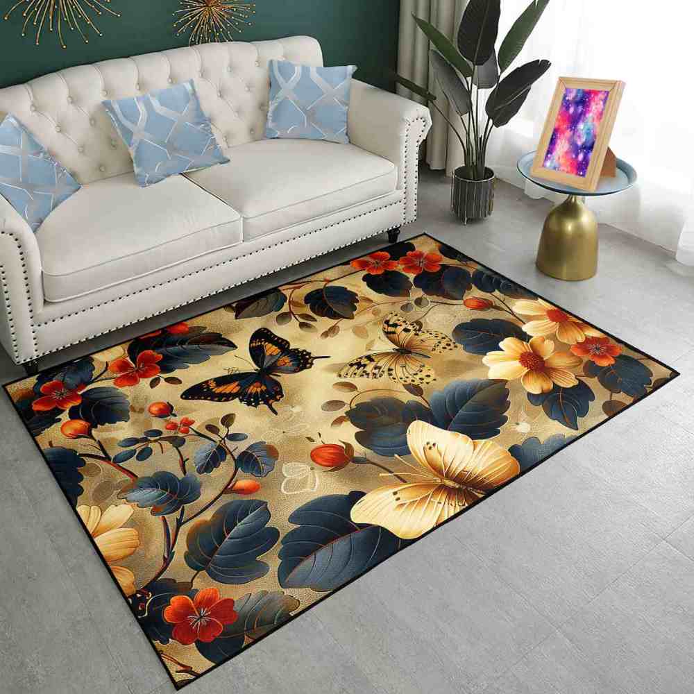 Yellow Daisy & Butterfly Toddler Playroom Rug Nature Decor | CozyLil