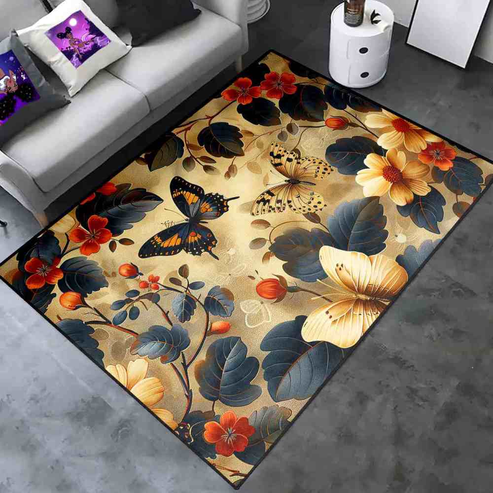 Yellow Daisy & Butterfly Toddler Playroom Rug Nature Decor | CozyLil