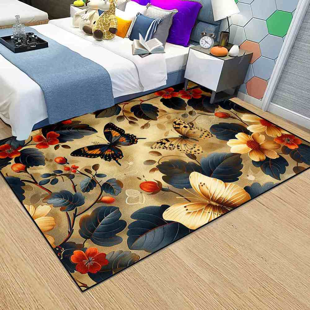 Yellow Daisy & Butterfly Toddler Playroom Rug Nature Decor | CozyLil