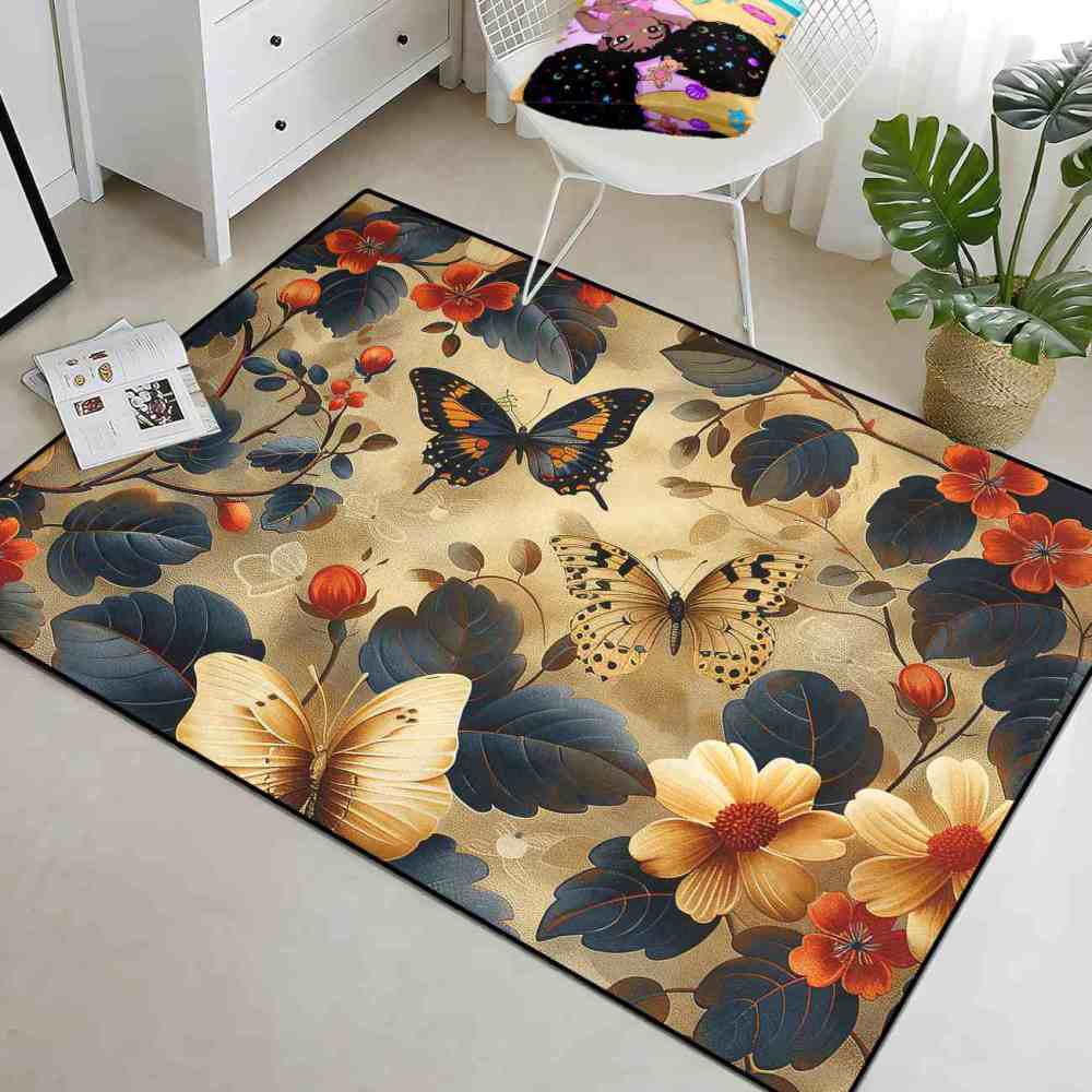 Yellow Daisy & Butterfly Toddler Playroom Rug Nature Decor | CozyLil